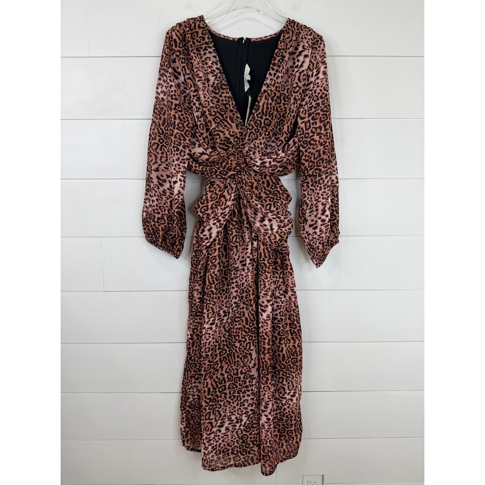 NWT Anthropologie Ranna Gill Leopard Cut Out Twist Midi Dress Brown L - Picture 2 of 10